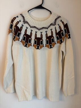 Fair Isle women’s cream white Yoke novelty chipmunk Sweater holiday medium knit